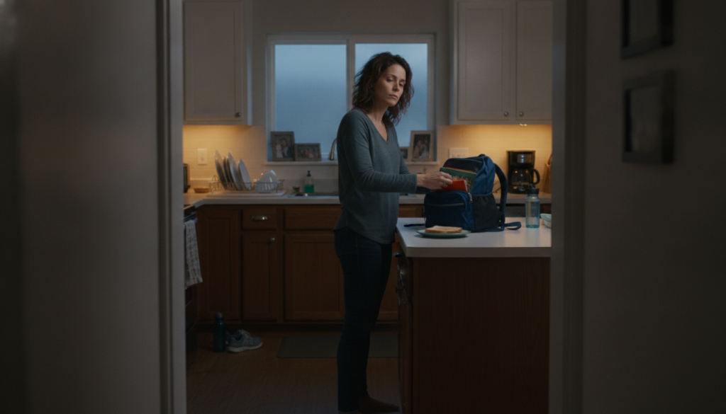 Exhausted parent managing family obligations with hidden depression symptoms