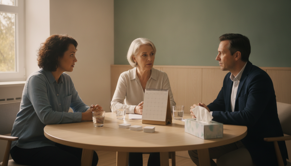 Family psychoeducation session supporting caregiver mental health