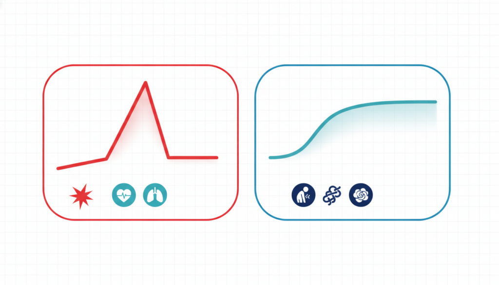 Infographic comparing panic attack timing with gradual anxiety attack buildup