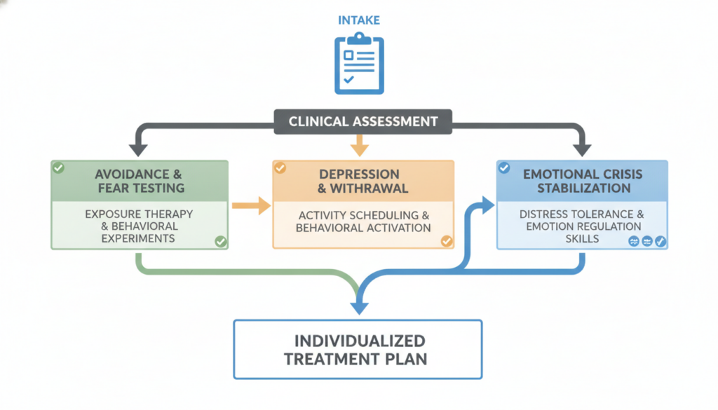 Treatment matching pathway for CBT vs DBT in anxiety, depression, and self harm