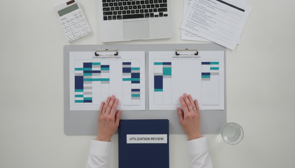 Utilization review desk comparing PHP and IOP treatment intensity