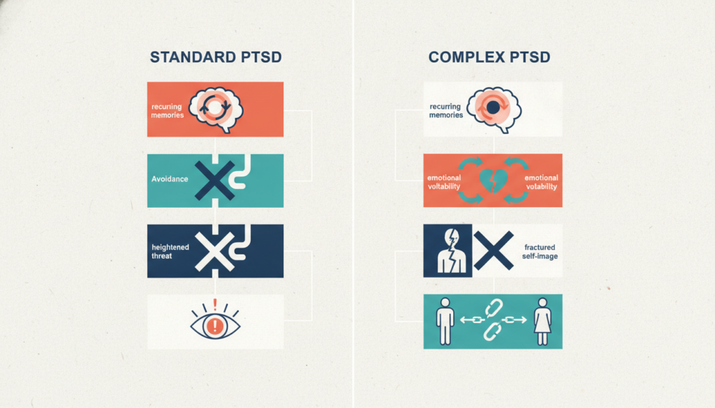 Visual comparison of PTSD and complex PTSD symptom clusters