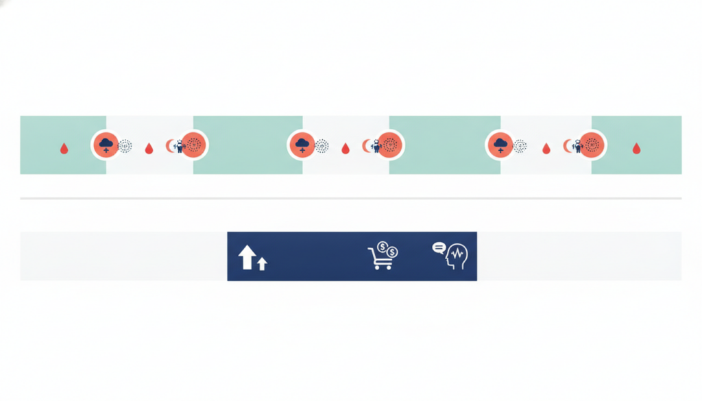 Visual comparison of cycle-linked PMDD symptoms and bipolar II hypomania timing
