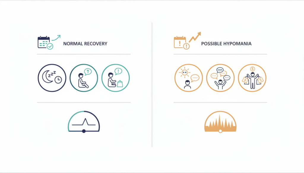 Infographic comparing post-depression recovery and hypomania signs in adults