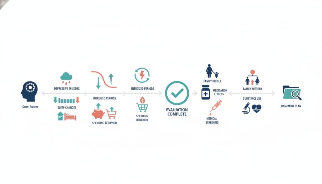 Infographic showing mood history factors used to diagnose bipolar disorder