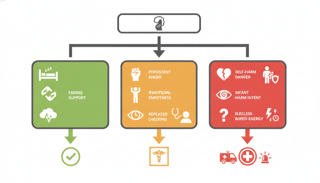 Postpartum depression warning signs and emergency care pathways